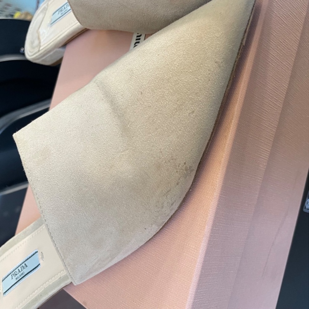 Prada Beige Suede Pointed Toe Mule Slide Size 40 - Picture 4 of 6